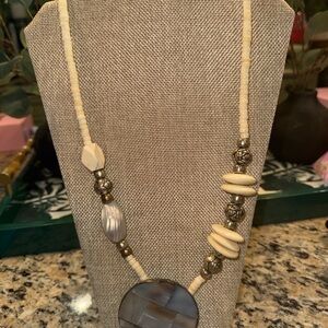 Artisan Shell Pendant Necklace Mixed Media Boho Statement 30”